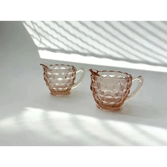 Vintage Jeannette Depression Glass Optic set of 2 Coffee | tea | creamer cups - Picture 3 of 10